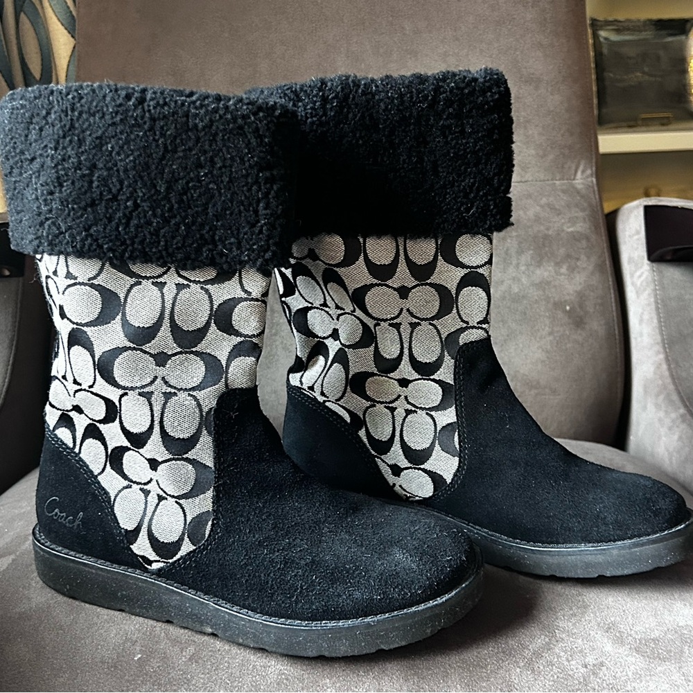 Coach Black and Gray Shearling Boots